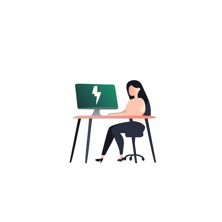 Vektor ein mann sitzt an einem tisch mit einer laptop-illustration
