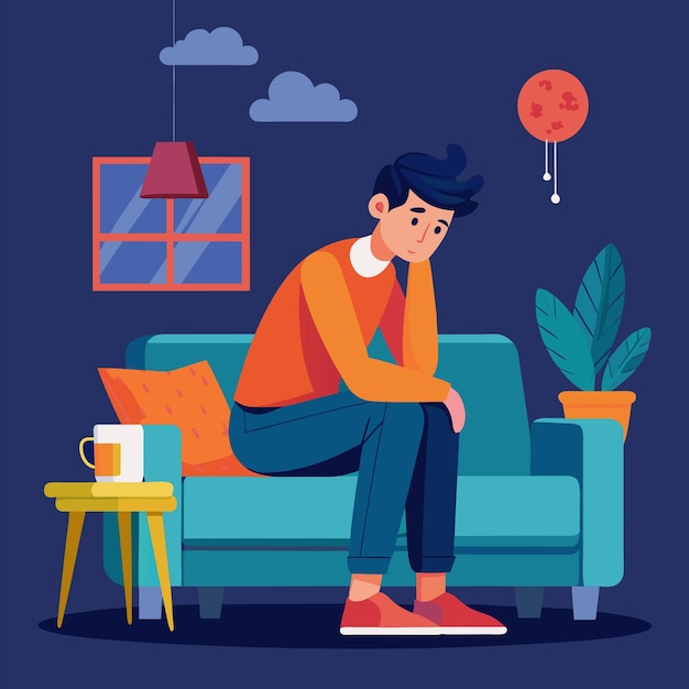 ein Mann sitzt mit einer Kaffeetasse in der Hand auf einer Couch