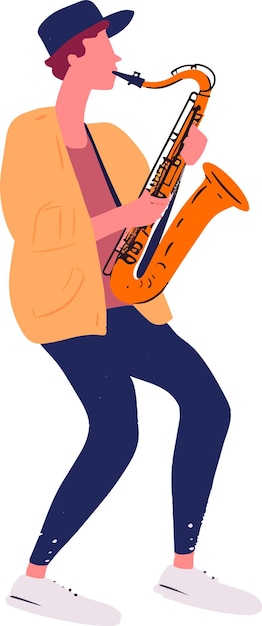 Vektor ein mann spielt leidenschaftlich und mit glückseligkeit saxophon