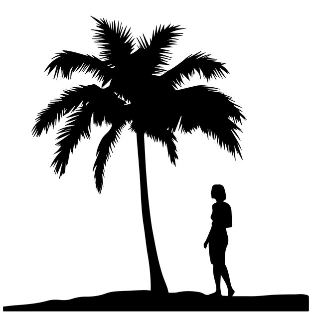 Ein mann steht unter einer pumpenbaum-silhouette-vektorillustration