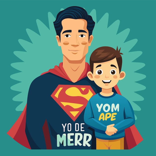 ein Mann und ein Kind posieren für ein Bild mit einem Superman-Hemd