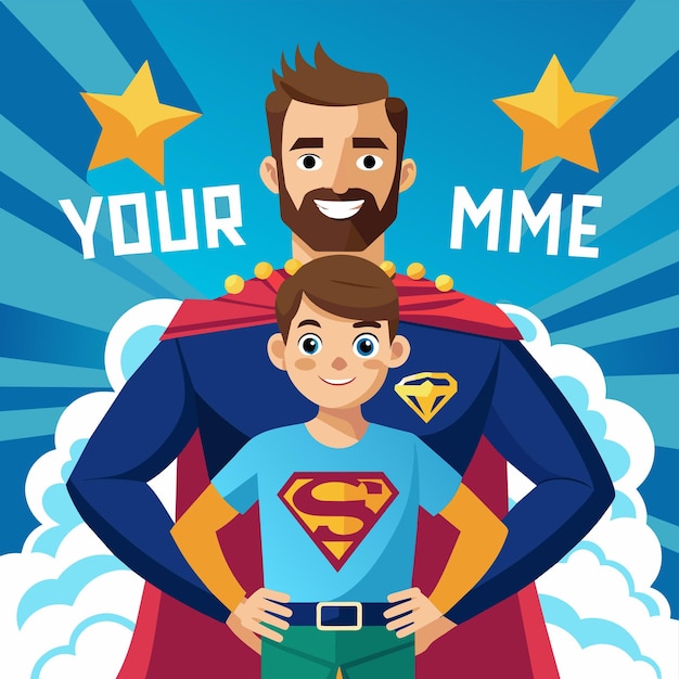 ein Mann und ein Kind posieren mit einem Superman-Logo