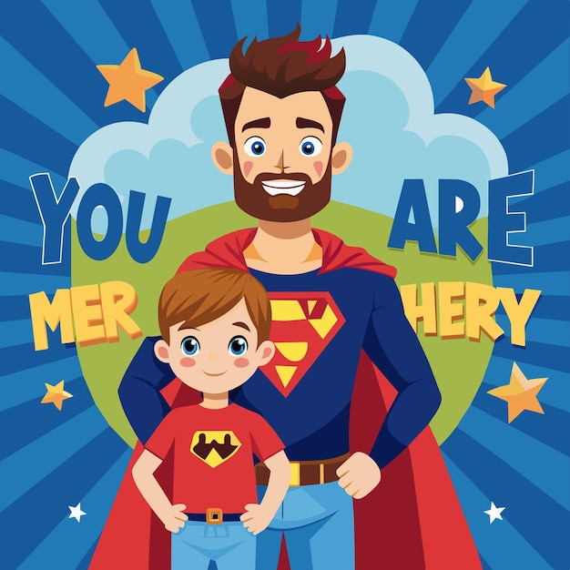 ein Mann und ein Kind posieren mit einem Superman-Logo