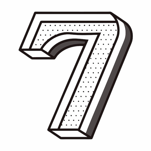 ein minimalistischer abgebildeter Nummer 7-Buchstabe mit gestricheltem Umrissvektor auf weißem Hintergrund