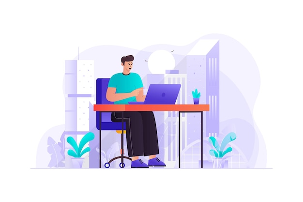 Ein mitarbeiter arbeitet an einer laptop-illustration