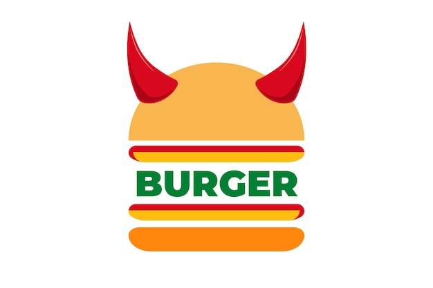 Ein Monster-Burger-Logo-Design mit einer Burger-Teufel-Maskottchen-Illustration im Vektorformat