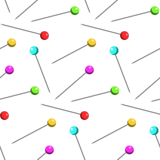 Vektor ein muster aus nähteelementen in form von nadeln mit farbigen perlen auf weißem hintergrund