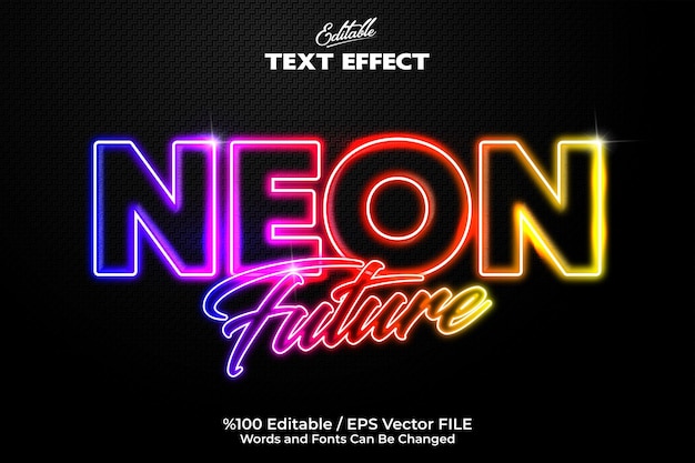 Ein „Neon Future“-Texteffekt auf einem schwarzen Hintergrund, bunt und vollständig anpassbar und editierbar mit seinen Schriftfarben und Text im Neonstil