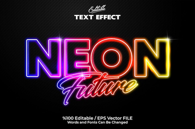 Ein „neon future“-texteffekt auf einem schwarzen hintergrund, bunt und vollständig anpassbar und editierbar mit seinen schriftfarben und text im neonstil