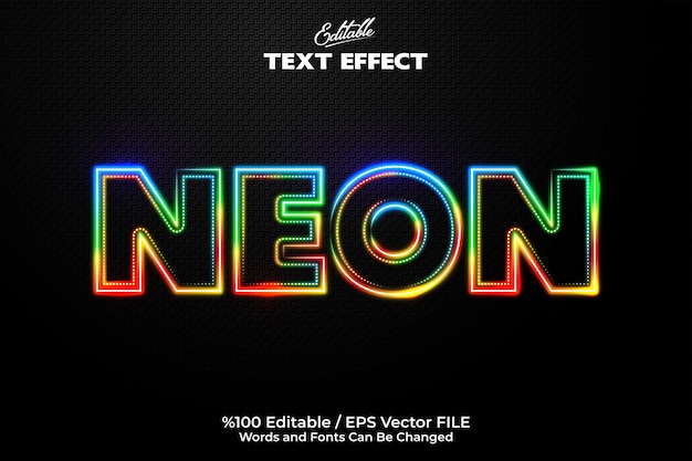 Ein 'Neon'-Texteffekt auf einem schwarzen Hintergrund, bunt und vollständig anpassbar und editierbar mit seinen Schriftfarben und Text im Neonstil