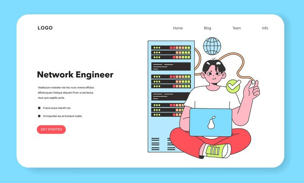 Ein Netzwerk-Ingenieur ist mit der wesentlichen Netzwerk-Ausrüstung ausgestattet, die die Konnektivität und