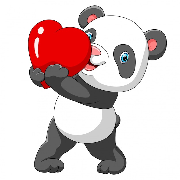Ein niedlicher panda mit einem roten herzen