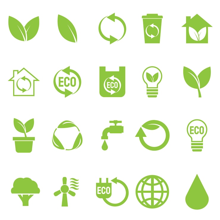 Vektor ein öko-symbol bezieht sich auf eine grafische darstellung oder ein symbol, das umweltfreundliche oder ökologisch nachhaltige konzepte, aktionen, produkte oder praktiken kennzeichnet