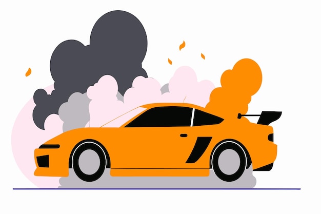 Vektor ein orangefarbenes auto mit rauch, der aus dem motor fließt, was auf ein potenzielles mechanisches problem hindeutet