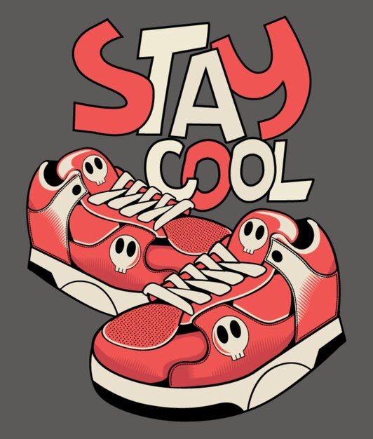 ein Paar rote Sneakers mit dem Wort Stay Cool drauf