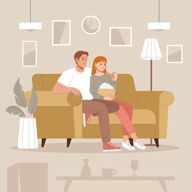 Ein Paar sitzt auf der Couch und schaut sich einen Film an