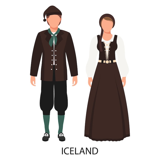 Vektor ein paar von einem mann und einer frau in isländischen volkskostümen kultur und traditionen islands