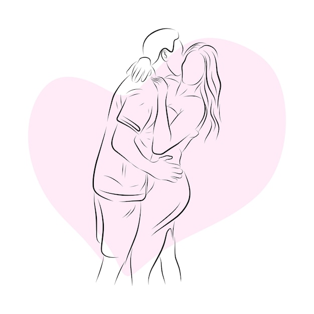 Ein Paar zeigt sich gegenseitig Liebe. Line Art Illustration