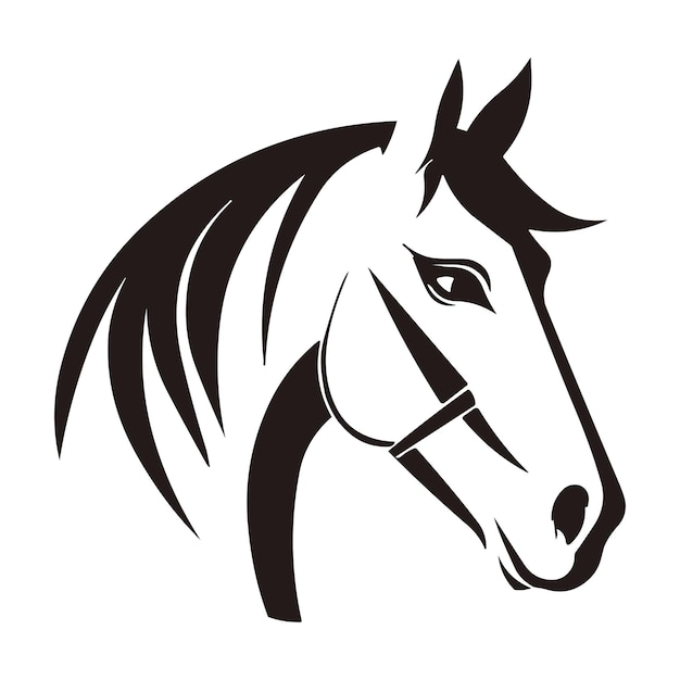 Ein pferdekopf mit schwarzer mähne und weißem hintergrund.