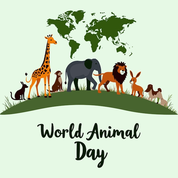 ein Plakat für den Welttag der Welt mit einer Welt der Tiere