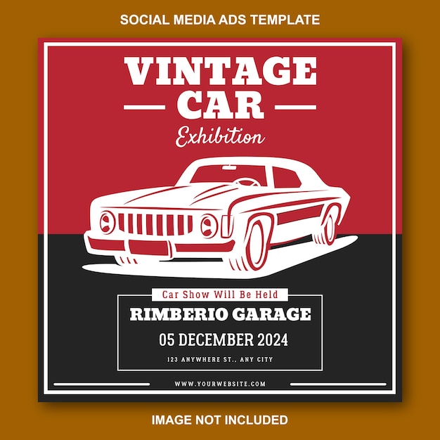 ein Plakat für eine Autoausstellung, in der das Auto zum Verkauf steht