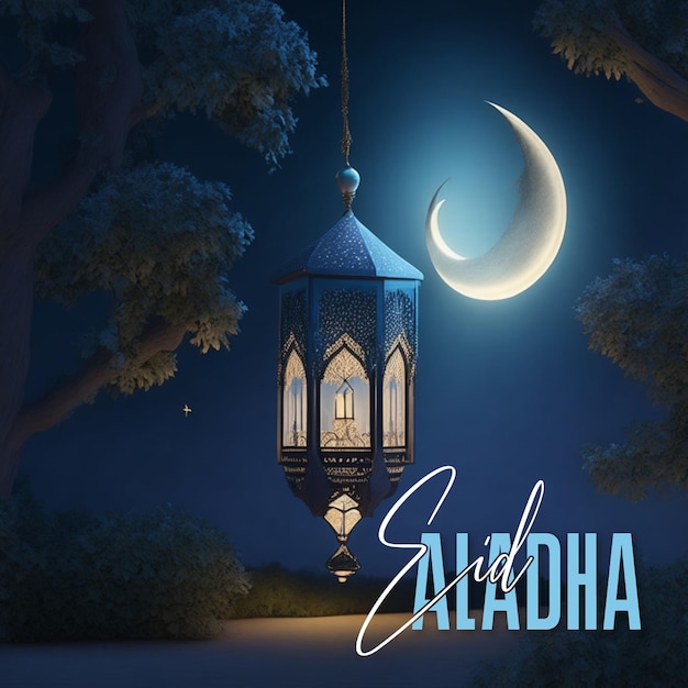 Vektor ein plakat für eine ramadan-veranstaltung mit einem blauen licht, das von der decke hängt.