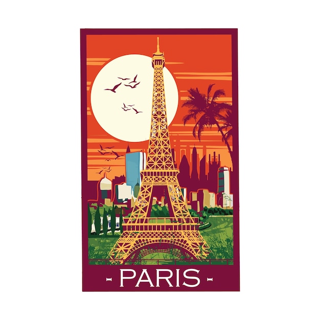 ein Plakat für Paris mit einem Turm und einer Palme