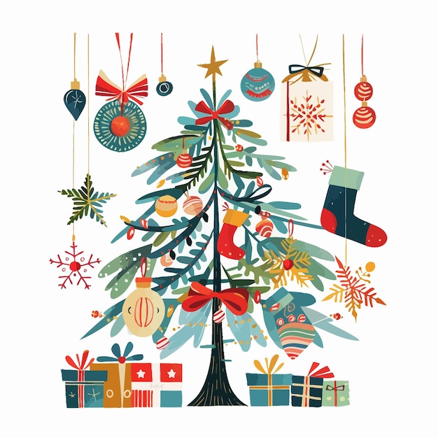 Vektor ein plakat mit weihnachtsbaum und geschenken