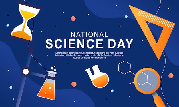 Vektor ein plakat zum nationalen tag der wissenschaft mit einer flasche und flaschen.