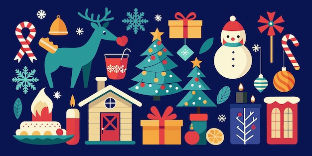 ein Poster einer Weihnachtsszene mit einem Hirsch und einem Schneemann