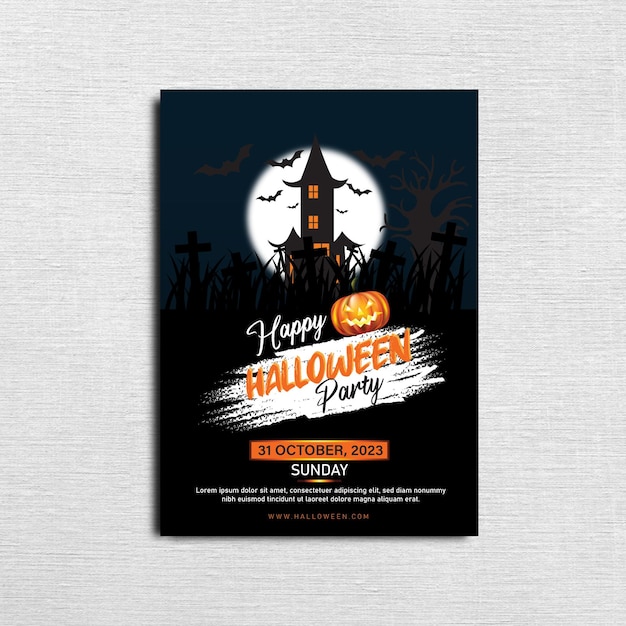 Vektor ein poster für eine halloween-party mit einem gruseligen schloss