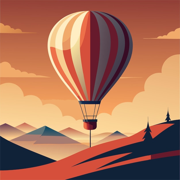 ein Poster für einen Heißluftballon mit Bergen im Hintergrund