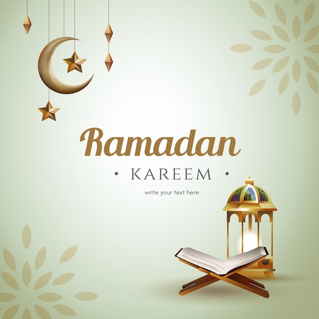 Ein Poster für Ramadan mit einer Lampe und einem Halbmond
