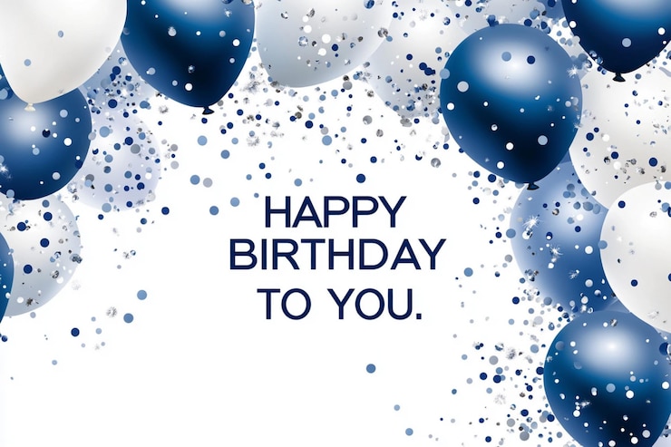 Vektor ein poster mit blauen ballons und einem blauen hintergrund mit den worten "glücklicher geburtstag"