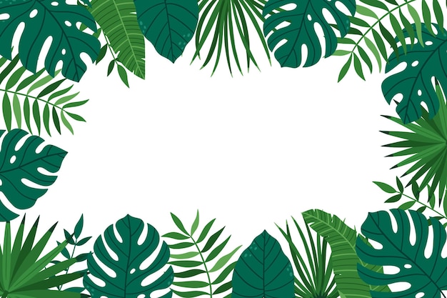 Ein Rahmen aus hellen tropischen Pflanzen Handgezeichnete Blätter von Monstera und Palmen