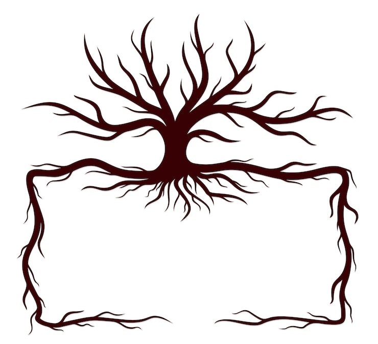 Vektor ein rahmen mit einem großen baum mit wurzeln