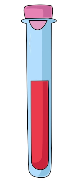 Ein reagenzglassymbol im flachen stil mit einer blutprobe