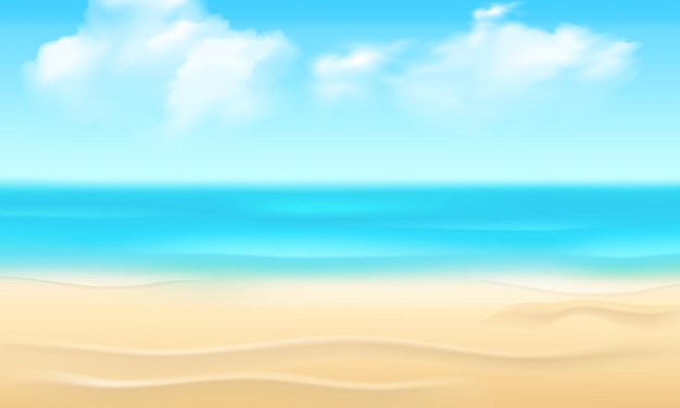 Ein realistischer Sandstrand mit blauem Meerwasser