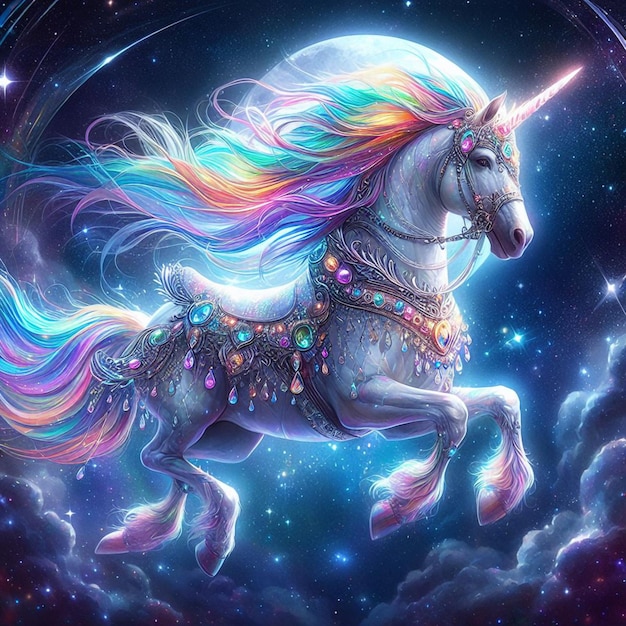 ein Regenbogen-Einhorn mit einem Regenbog auf dem Kopf