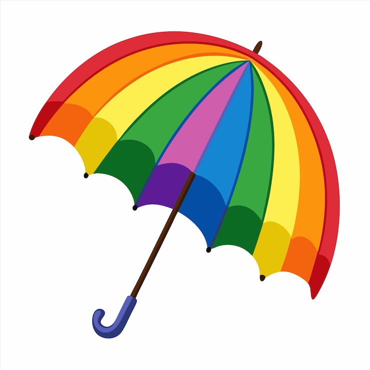 Vektor ein regenbogenfarbener regenschirm mit einem regenboganfarbenen griff