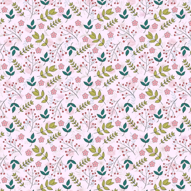 ein rosa Blumenmuster mit rosa Blüten und grünen Blättern