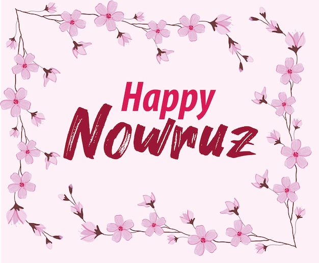 Ein rosa Hintergrund mit den Wörtern glückliches nowruz in den roten Buchstaben.