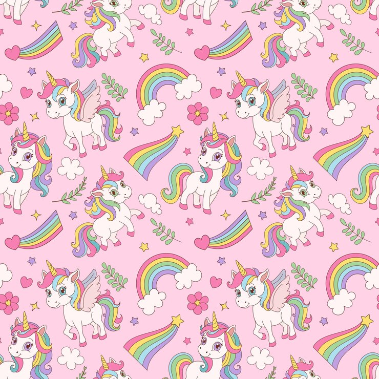 Vektor ein rosa hintergrund mit einem weißen einhorn und einem regenbogen