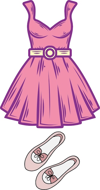 Vektor ein rosa kleid und schuhe werden auf einem weißen hintergrund gezeigt
