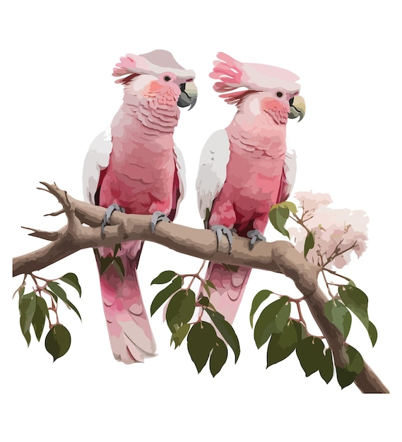 Vektor ein rosa papagei und ein rosa papagei sitzen auf einem ast.