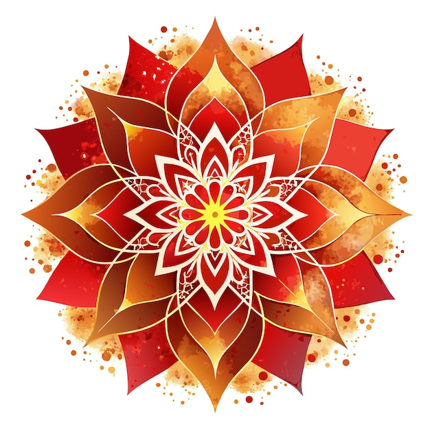 Ein rot-weißer Mandala mit goldengelben Farben