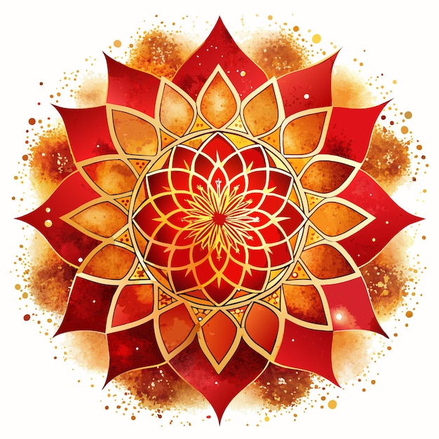 Ein rot-weißer Mandala mit goldengelben Farben