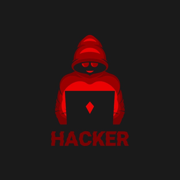 Vektor ein roter hacker mit dem wort hacker auf schwarzem hintergrund.