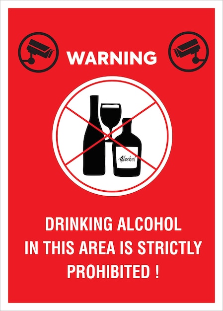 Vektor ein rotes schild mit der aufschrift „alkohol ist in dieser gegend streng verboten“
