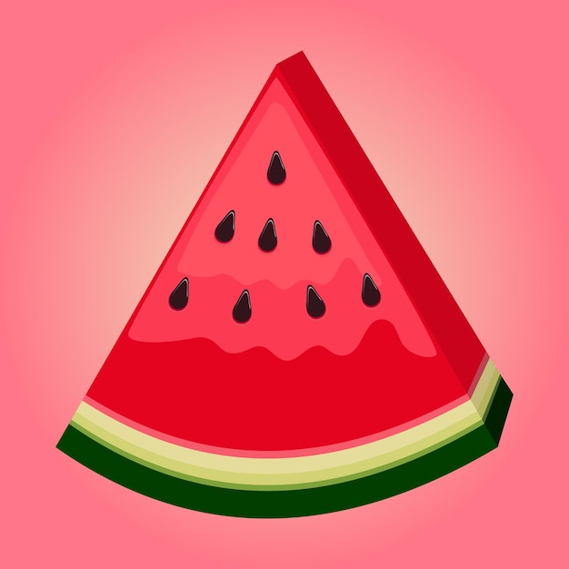 Ein saftiges stück reife wassermelone in form eines dreiecks isoliert, illustration